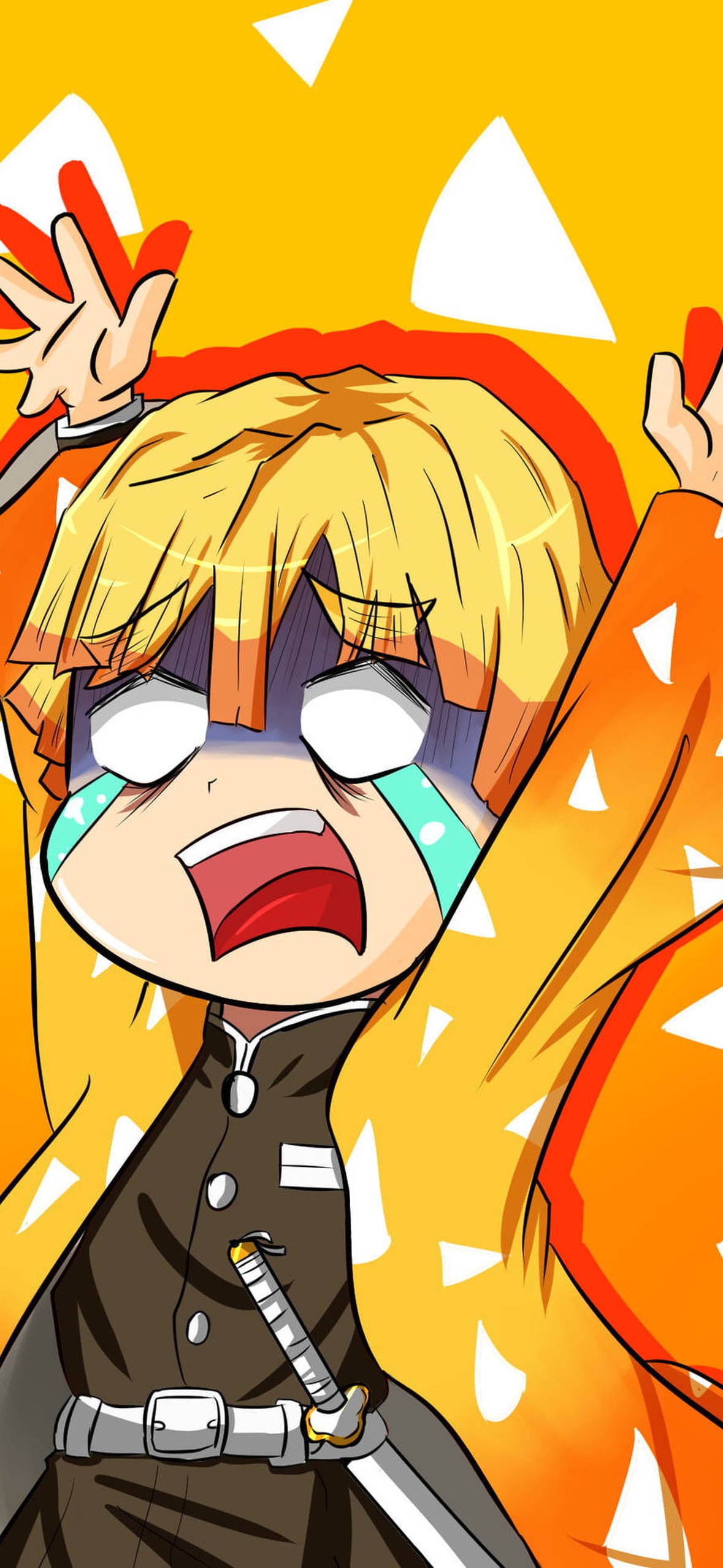 Cute Zenitsu Raises Arm Crying