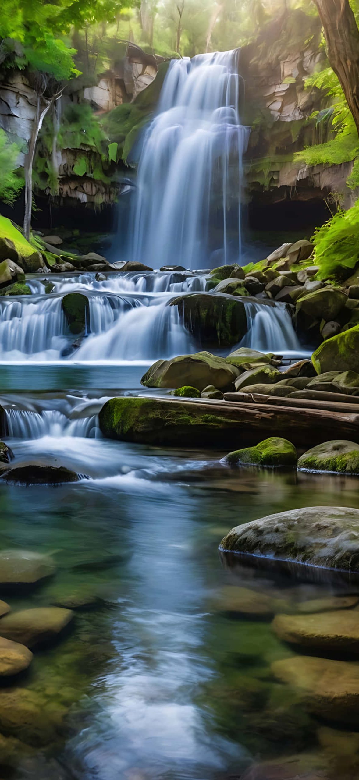 Blissful Waterfall And Lake In Harmony