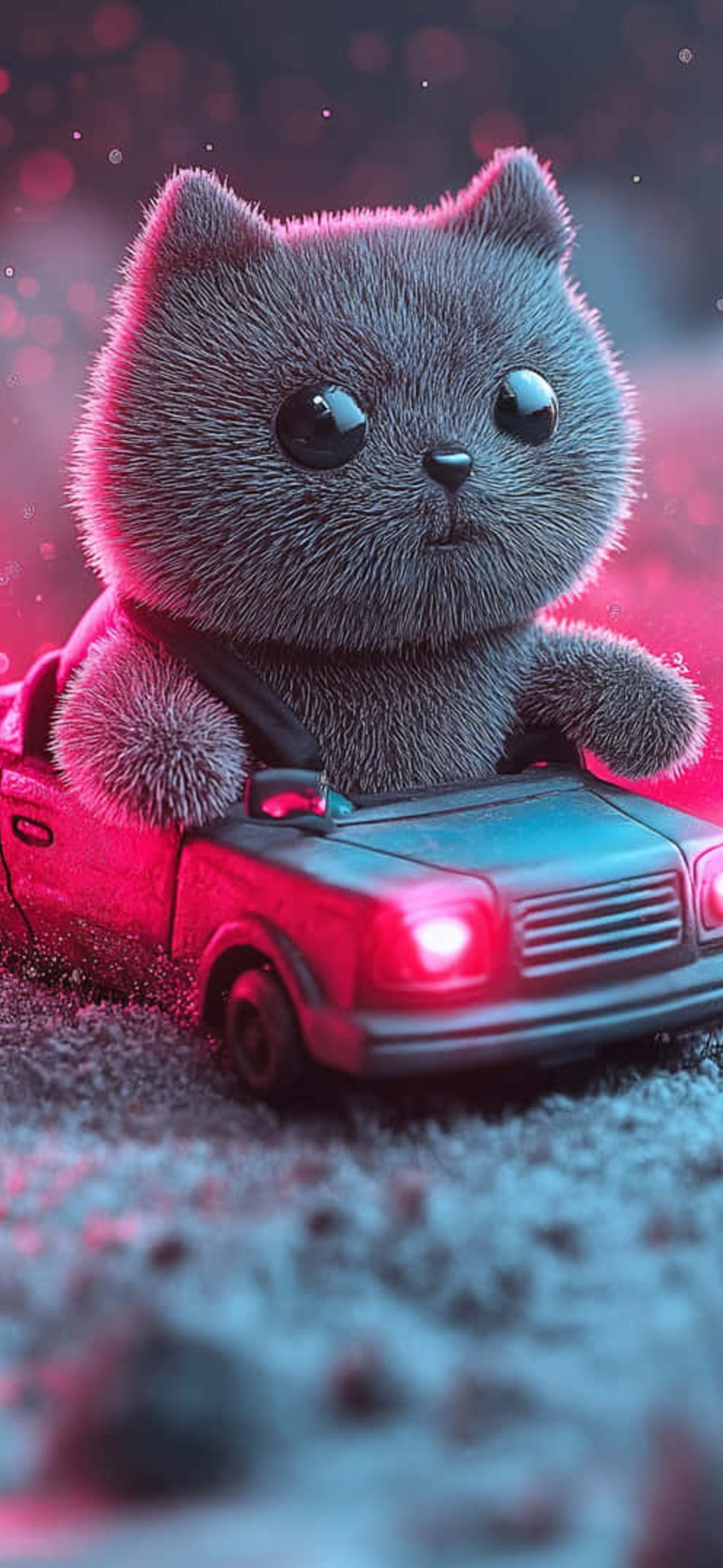crop_11|Fluffy Cat Driving Car iPhone 17 Wallpaper