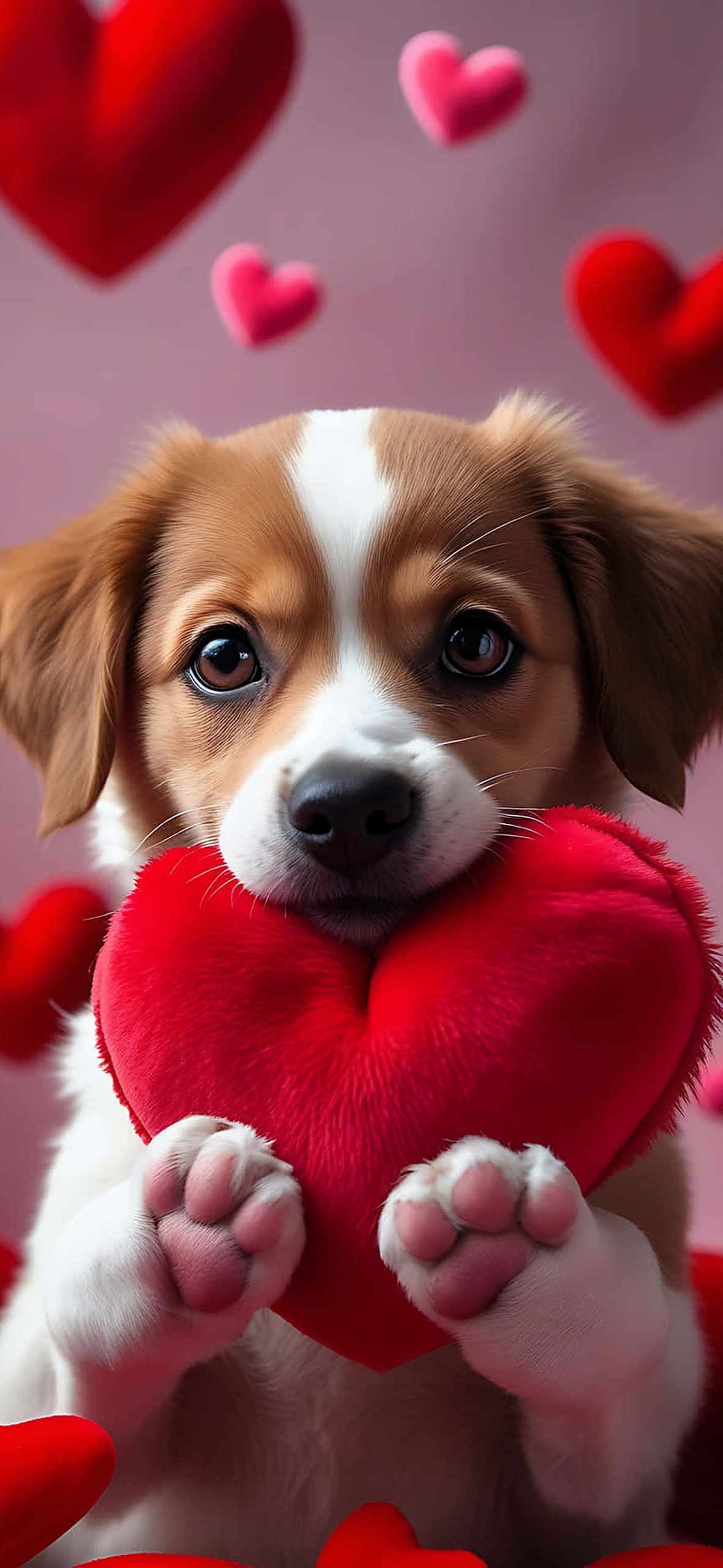 Lovely Puppy With Red Heart – Ultra HD iPhone 17 Cute Wallpapers