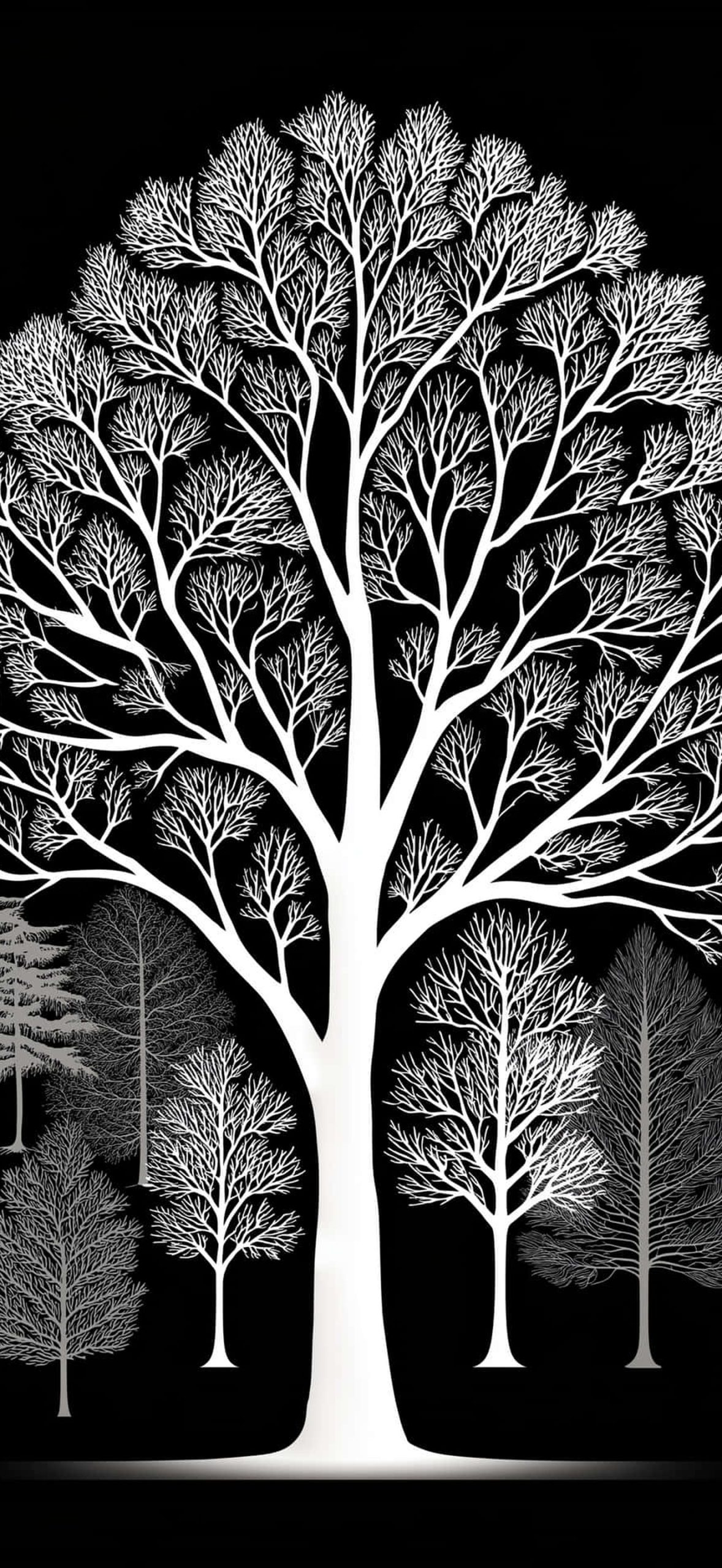 Detailed White Tree Silhouettes on Dark Background Pbqfccd6v9ax3pz3