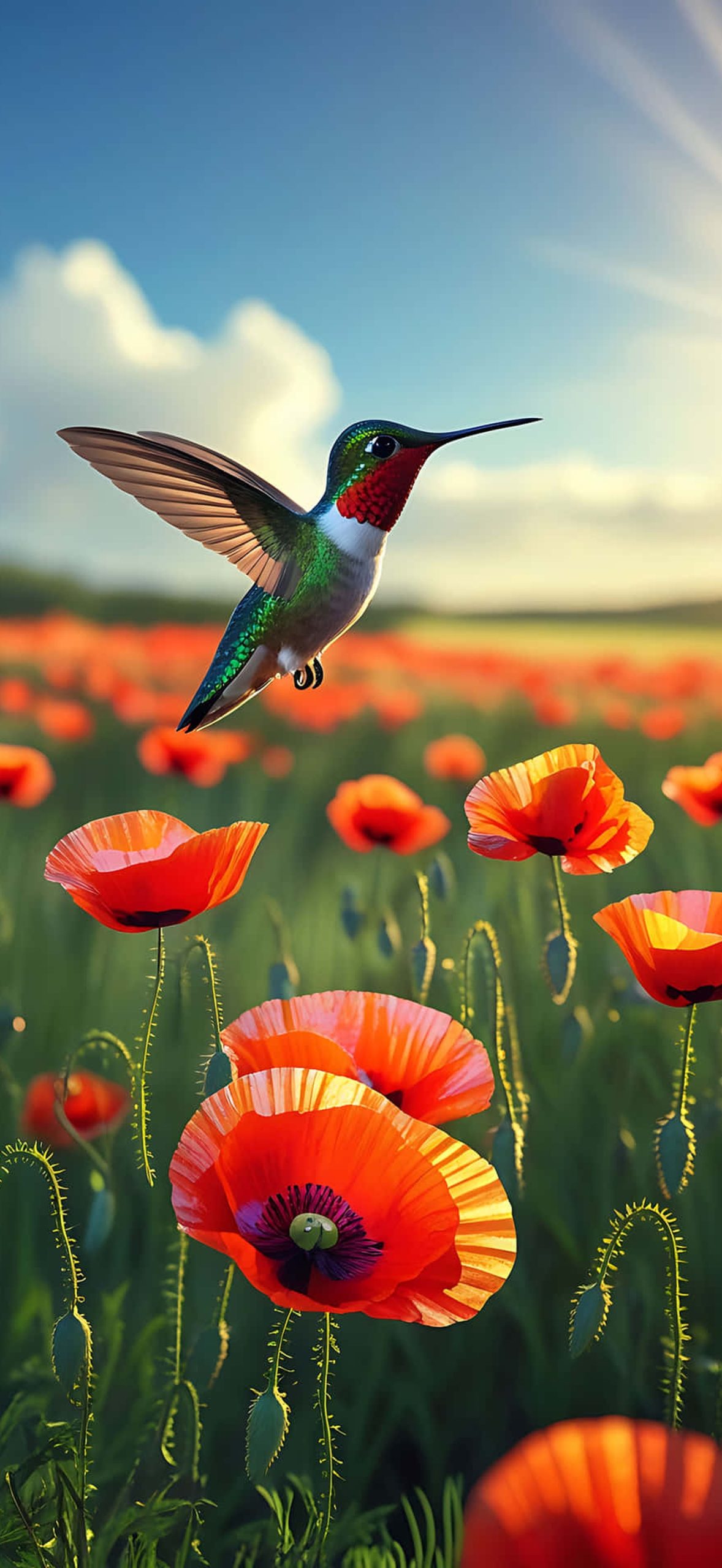 Hummingbird in Poppy Field Xyfq3lm3se2pve47