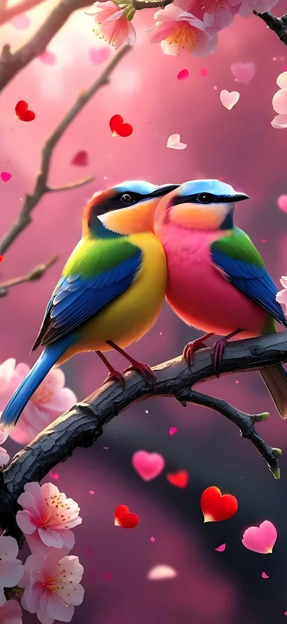 Love Birds on a Branch Romantic Bird Wallpaper