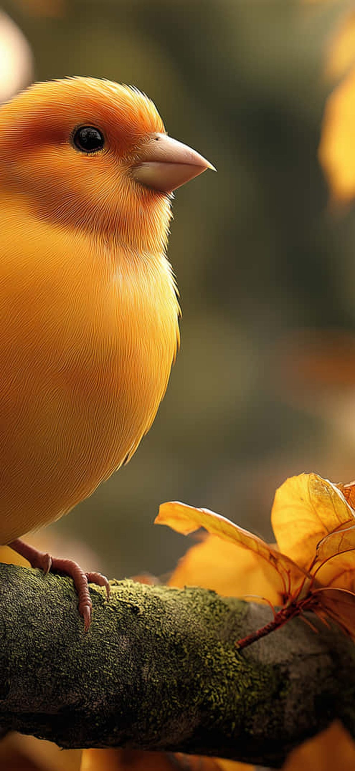 Small Bird on Mossy Branch in Autumn Forest