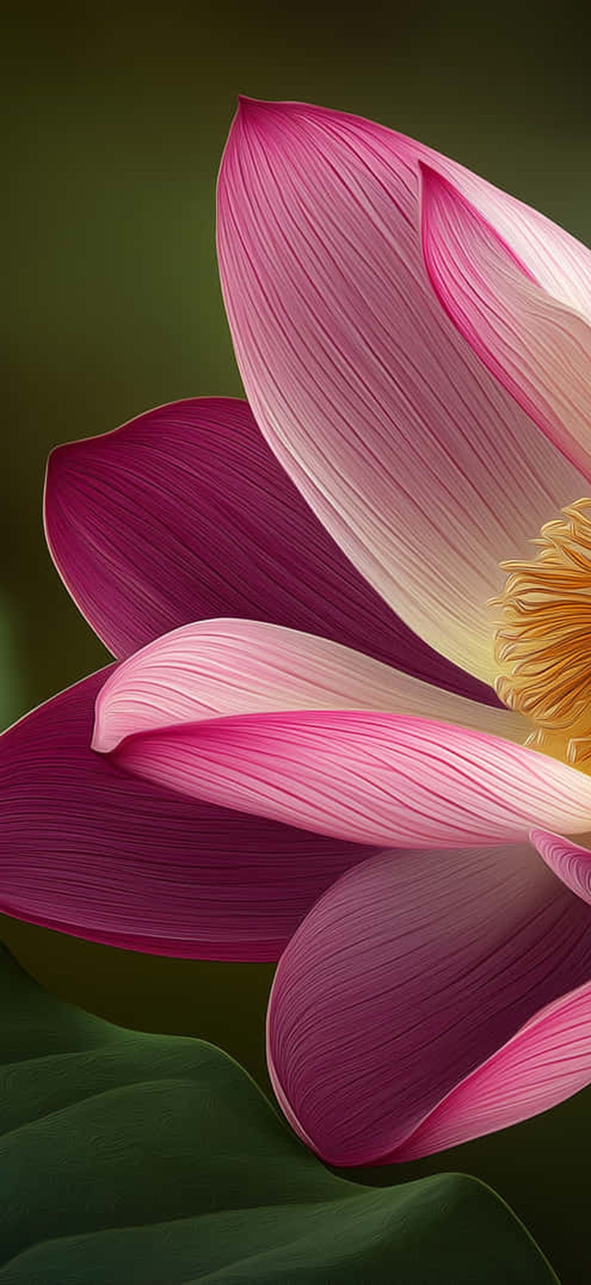 Vibrant Pink Lotus Bloom with Green Leaves Close