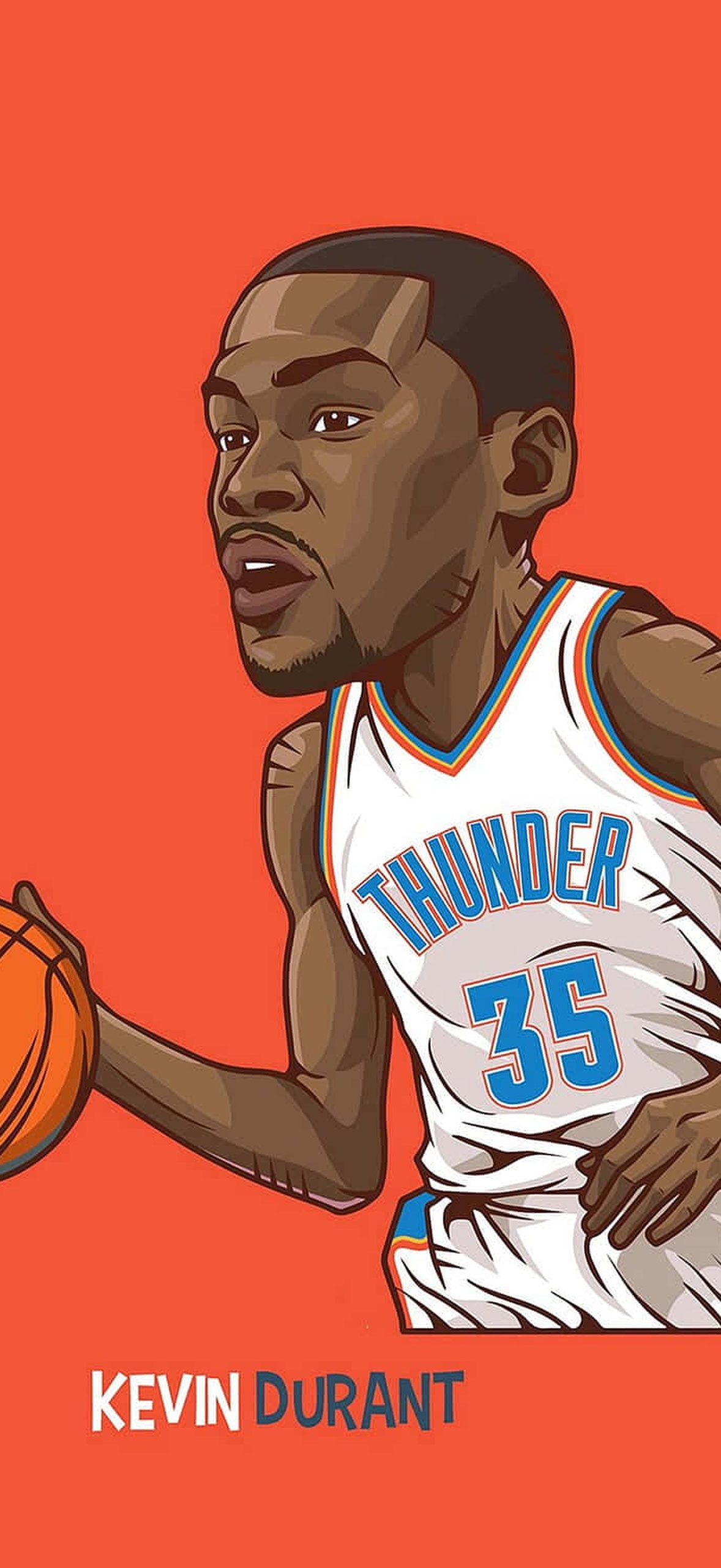 Kevin Durant in Oklahoma City Thunder jersey dribbling a basketball.